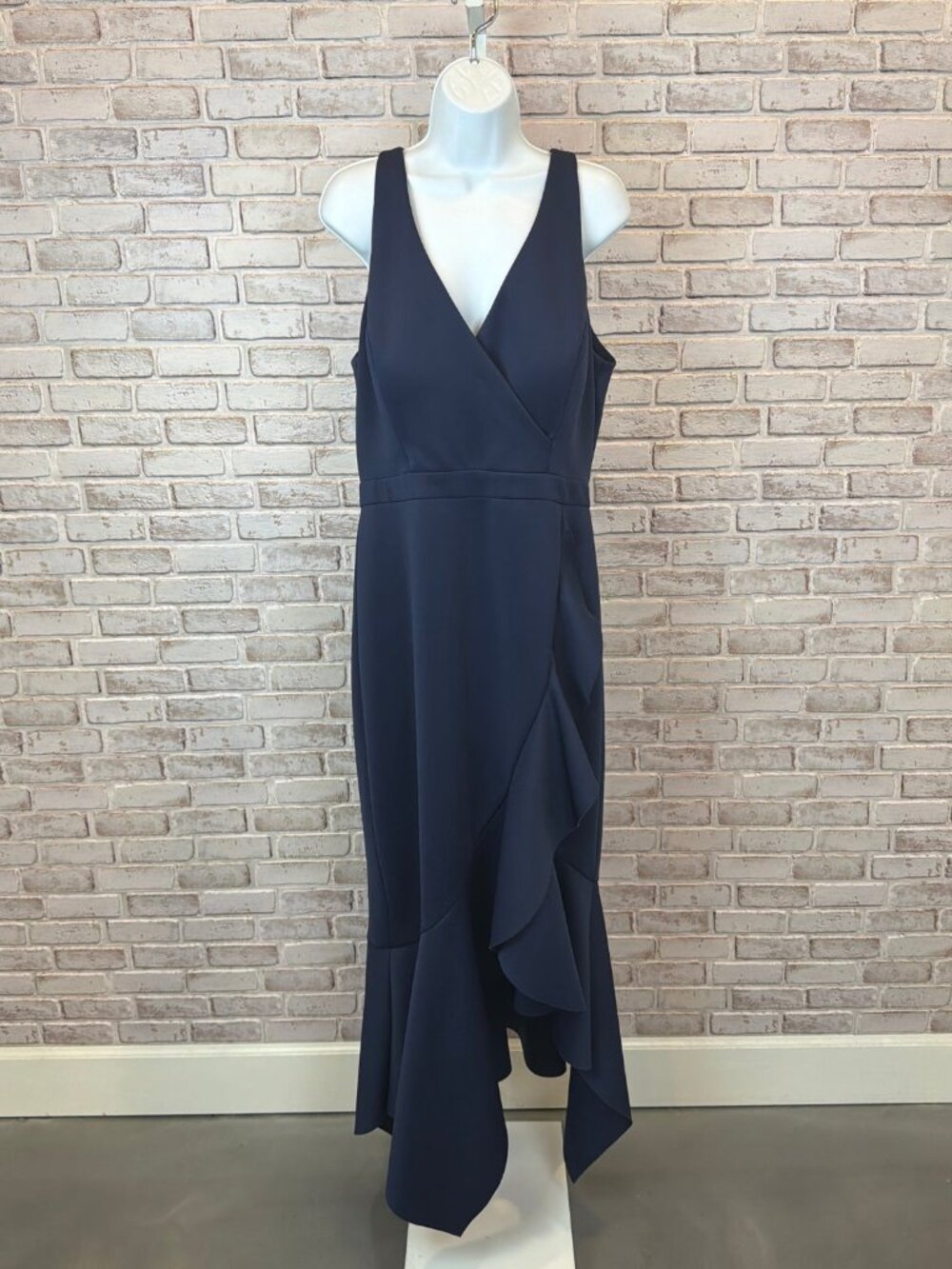 DJ-Jaz Midi Dress V-Neck Ruffle Hem Navy Size 16